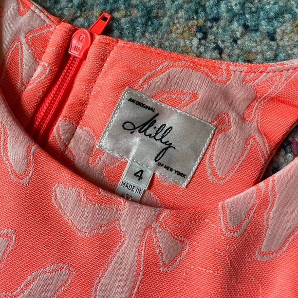Milly New York Orange Satin Floral Jacquard Zip Up Cinched Mini Dress - Picture 6 of 8